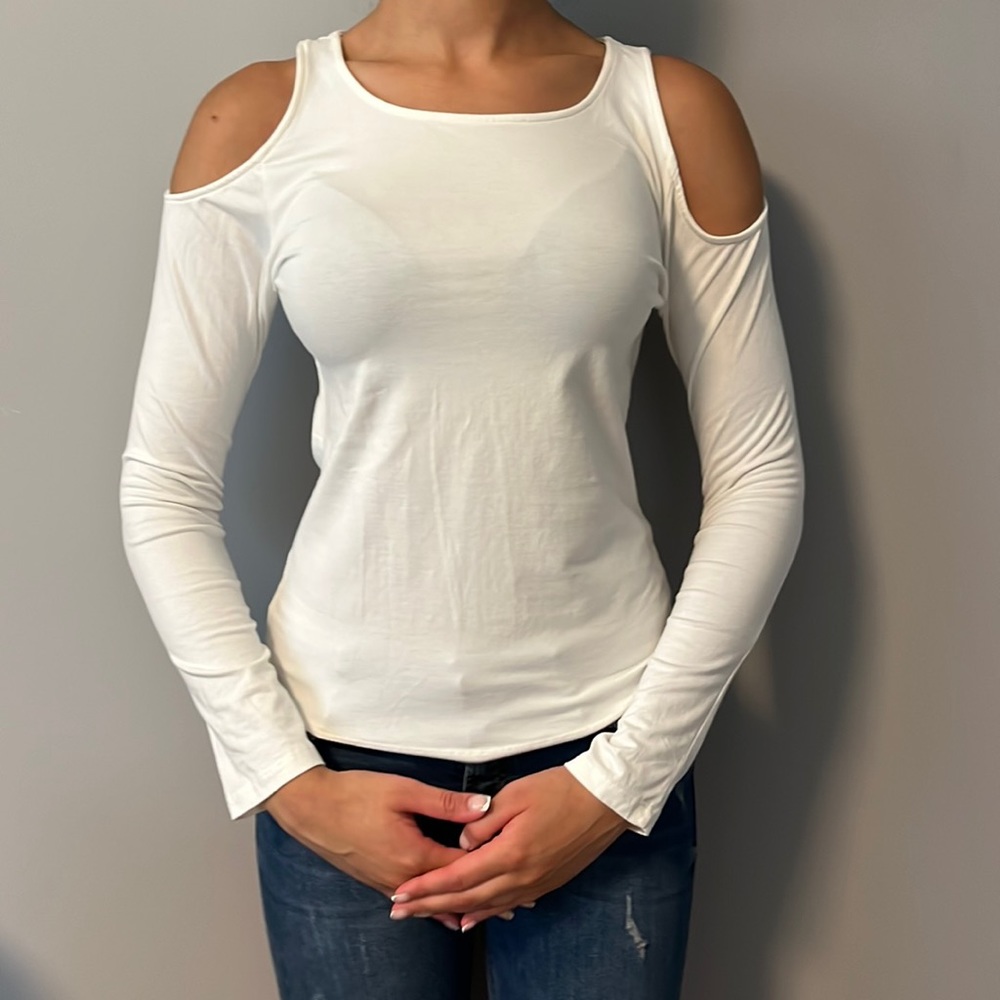 White cold shoulder top